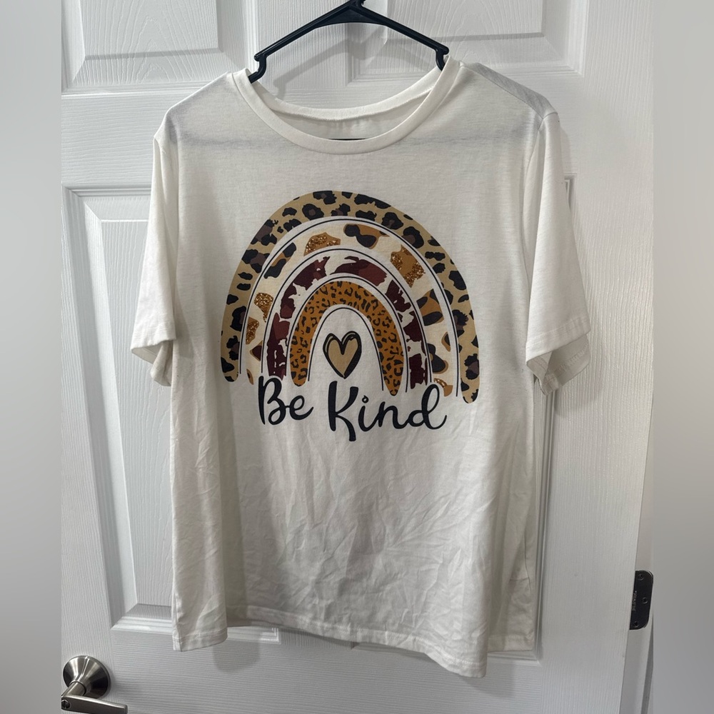 SHEIN Cream 'Be Kind' Tee with Rainbow Design